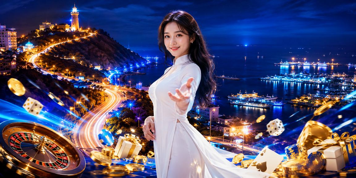 Khung cảnh lễ hội casino tại Vũng Tàu với ánh đèn lấp lánh, dòng người tham gia nhộn nhịp